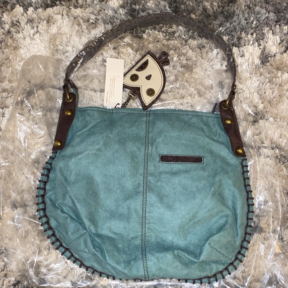 Chala Handbag Owl Charm Design Teal Vegan Leather Suede Shoulder Bag NWOT - Picture 3 of 5